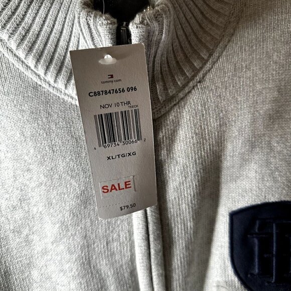 Tommy Hilfiger Men's Sweater Full Zip Pockets NWT SZ XL Gray & Navy - Picture 5 of 5